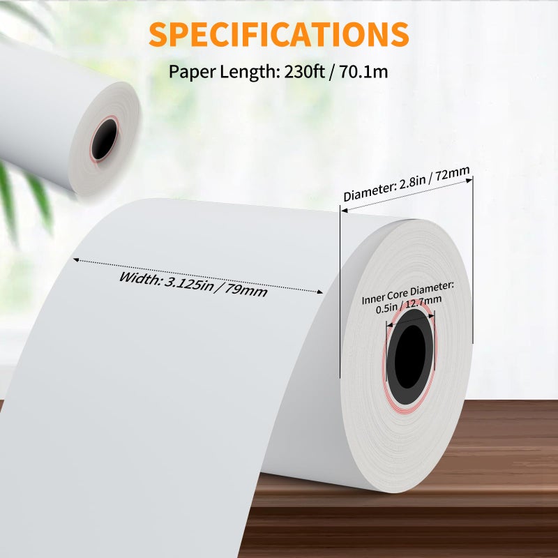 PAPRMA 3 1/8'' x 230ft' Thermal Paper Receipt 10 Rolls, Receipt Paper POS Cash Register Paper for Credit Card Machine Square Terminal Printer - Image 2